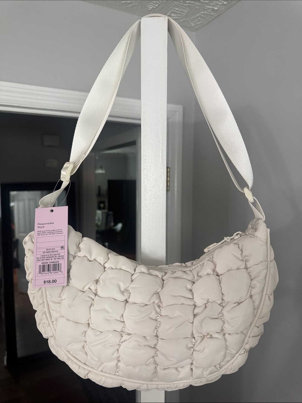 Quilted Crescent Shoulder Bag in Cream by WILD FABLE
